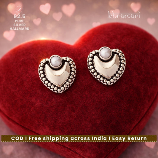 Silver HeartStud-Pearl