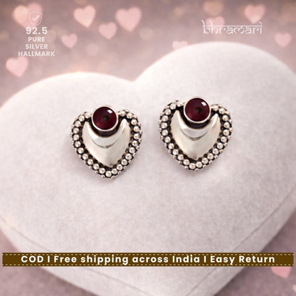 Silver HeartStud Dark Ruby