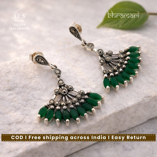 Silver Emerald Fan Earring
