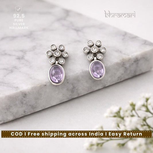 Silver Kundan Purple Cutstone Stud