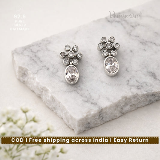 Silver Kundan White Cutstone Stud
