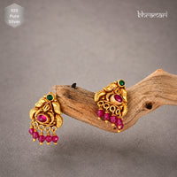 Nia Red Quartz Leaf Stud