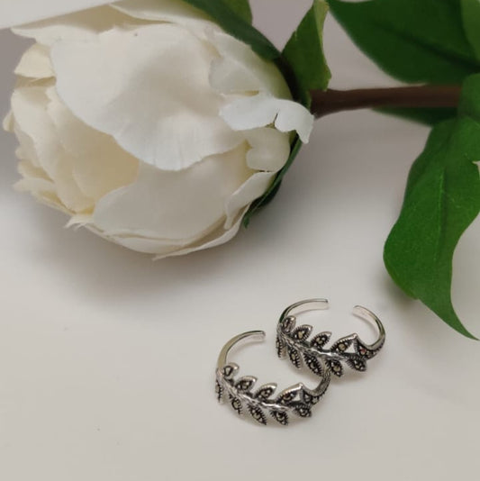 Swiss Marcasite Toe Ring-10 Leaf- pair