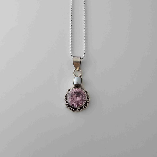 Silver Pink Tourmaline Stone Pendant