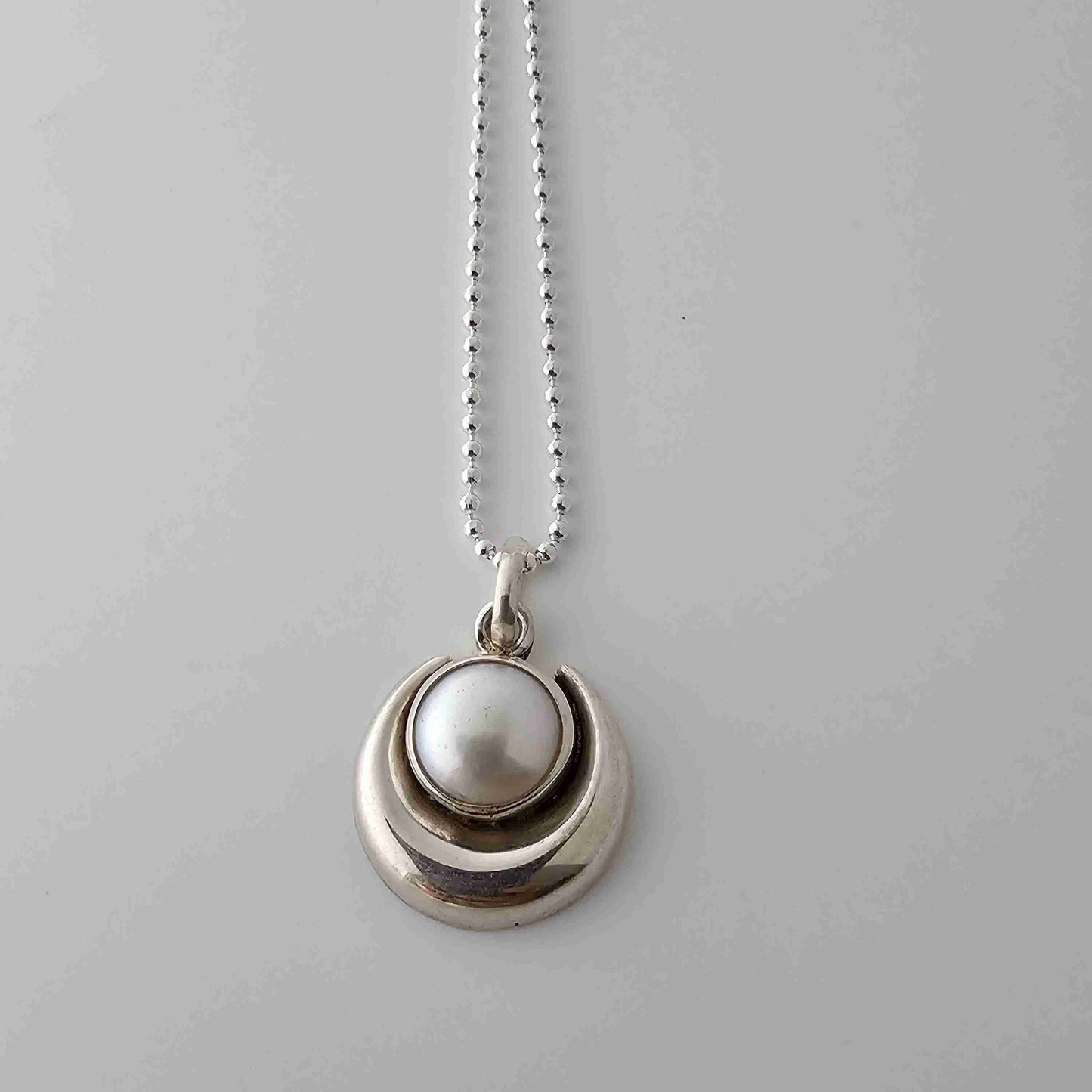 Silver Pearl Moon Pendant