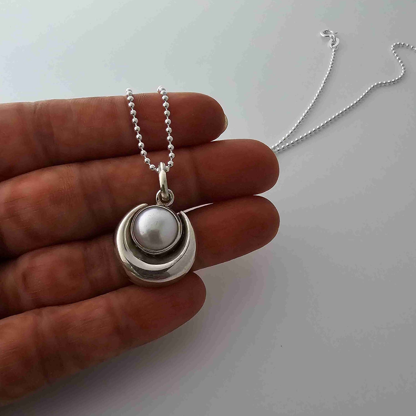 Silver Pearl Moon Pendant