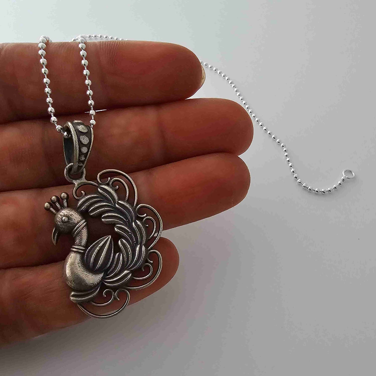 Silver Peacock Pendant Big