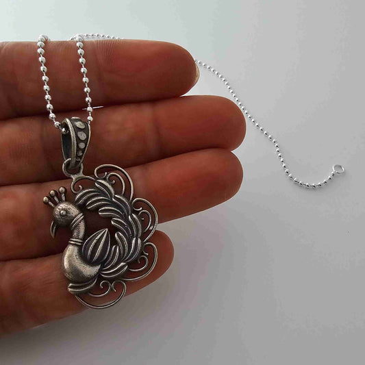 Silver Peacock Pendant Big