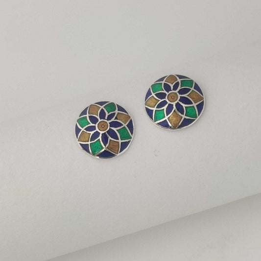 Silver Yellow Blue Green Meenakari Stud