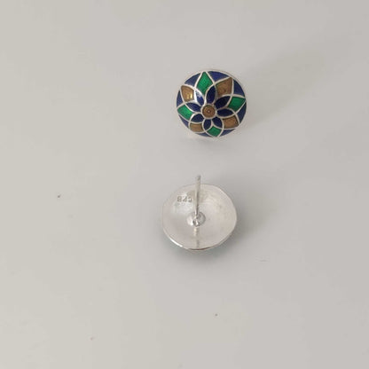 Silver Yellow Blue Green Meenakari Stud