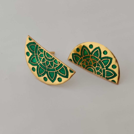 18kt Gold plated Green Semiircle Meenakari Stud