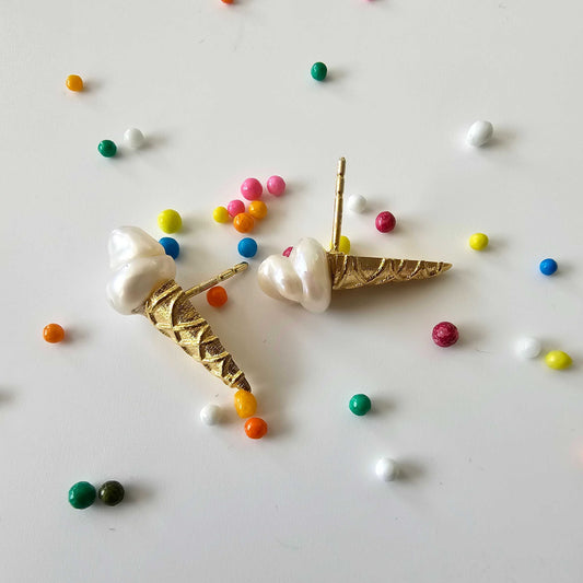 18kt Gold plated Ice Cream Cone Pearl Stud