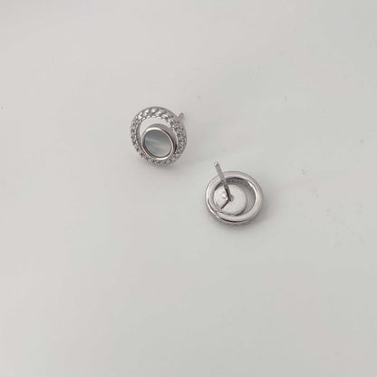 Silver mother-of-pearl Double Circle Stud