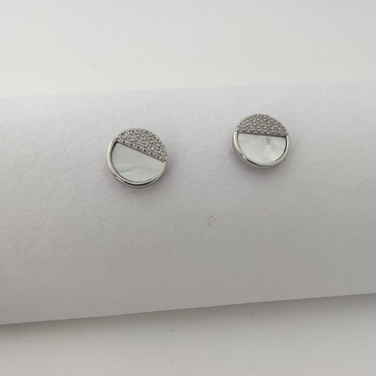 Silver mother-of-pearl Semi Circle Stud