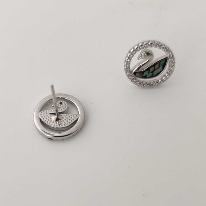 Silver Abalone SwanInCircle Stud