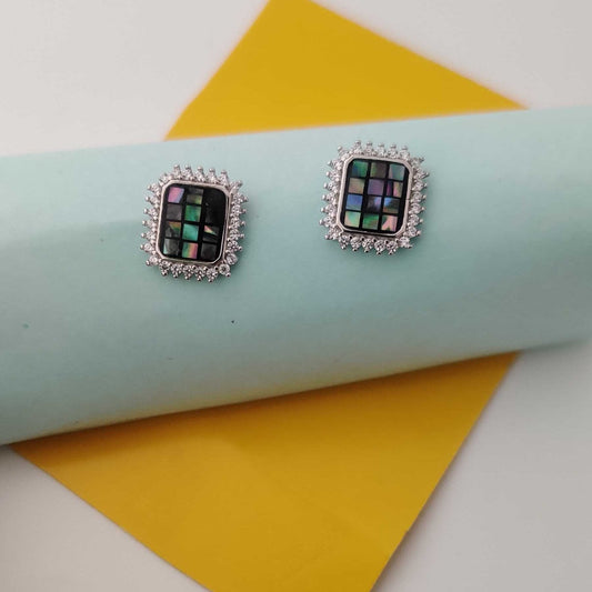 Silver Abalone Square Stud