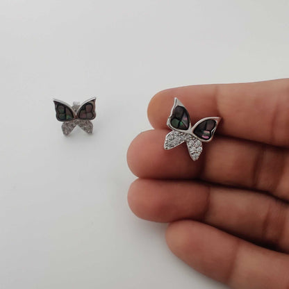 Silver Abalone Butterfly Stud