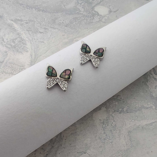 Silver Abalone Butterfly Stud