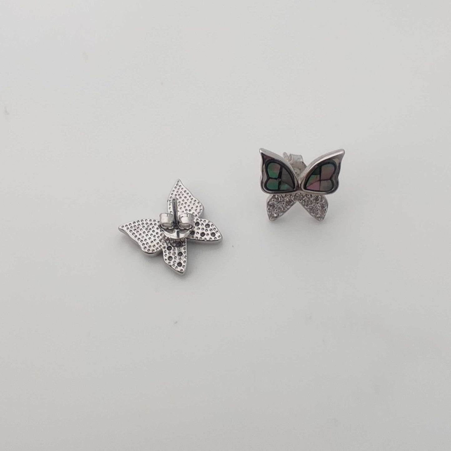 Silver Abalone Butterfly Stud