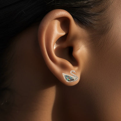 Silver Abalone Swan Stud