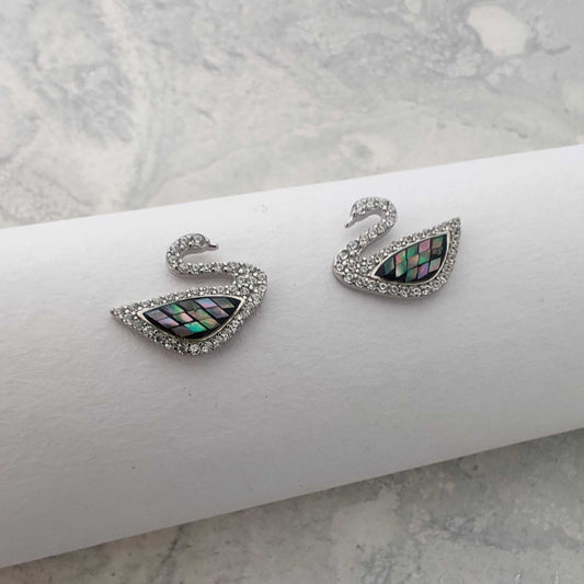 Silver Abalone Swan Stud