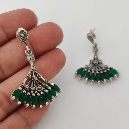 Silver Emerald Fan Earring