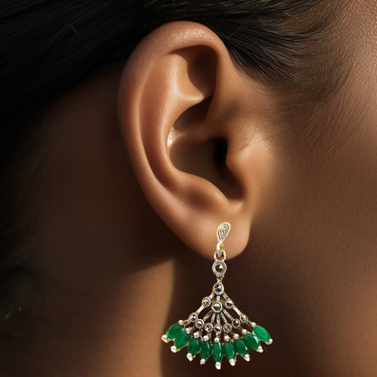 Silver Emerald Fan Earring