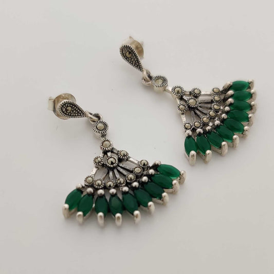 Silver Emerald Fan Earring