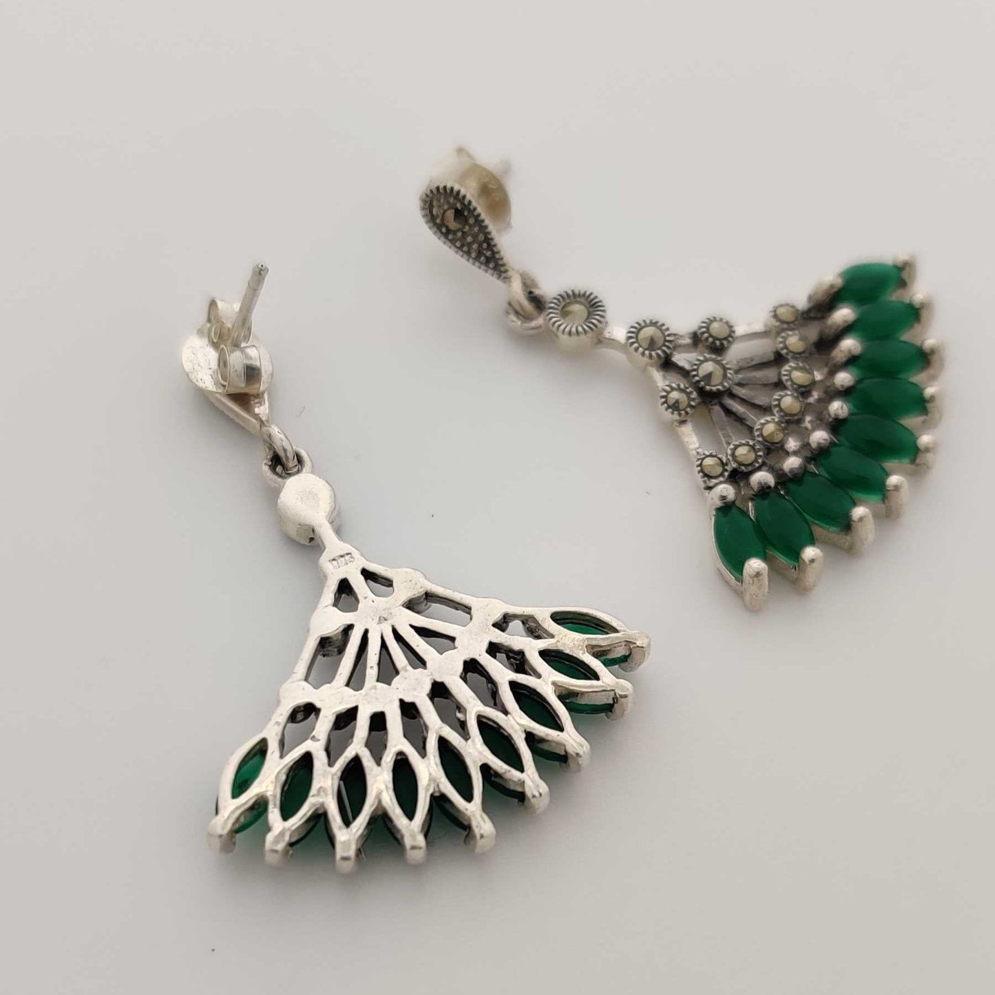 Silver Emerald Fan Earring