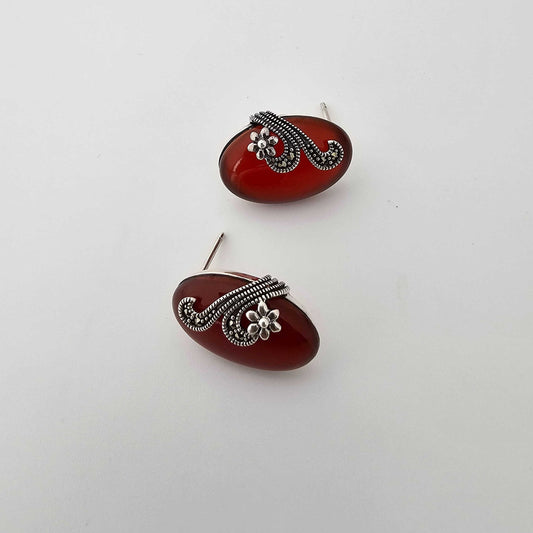 Silver SwissMarka Red Oval Stud