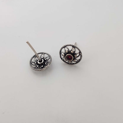 Silver Ruby center FlowerInCircle Stud