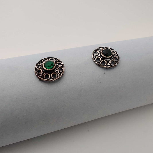 Silver Emerald-InCircle Stud