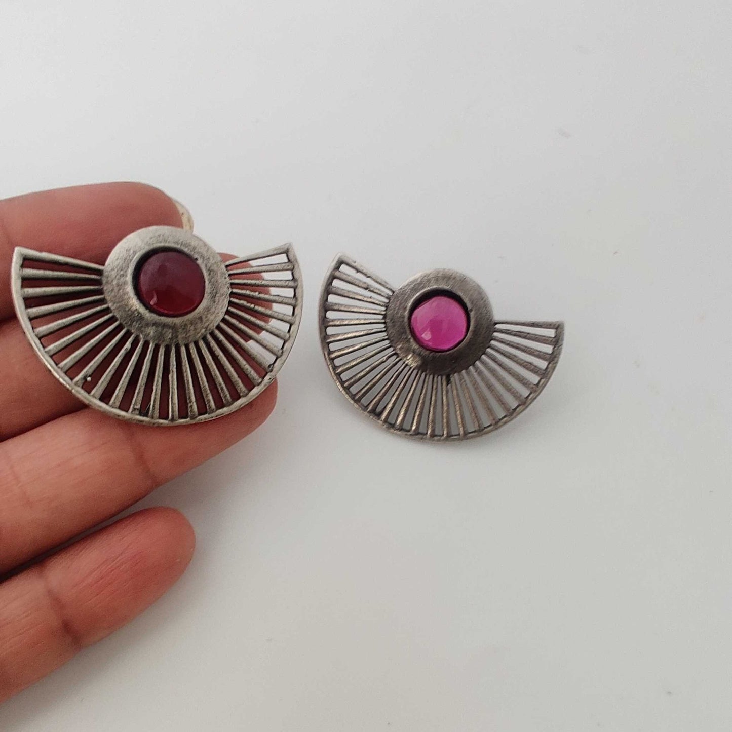 Silver Ruby Center Fan Earring