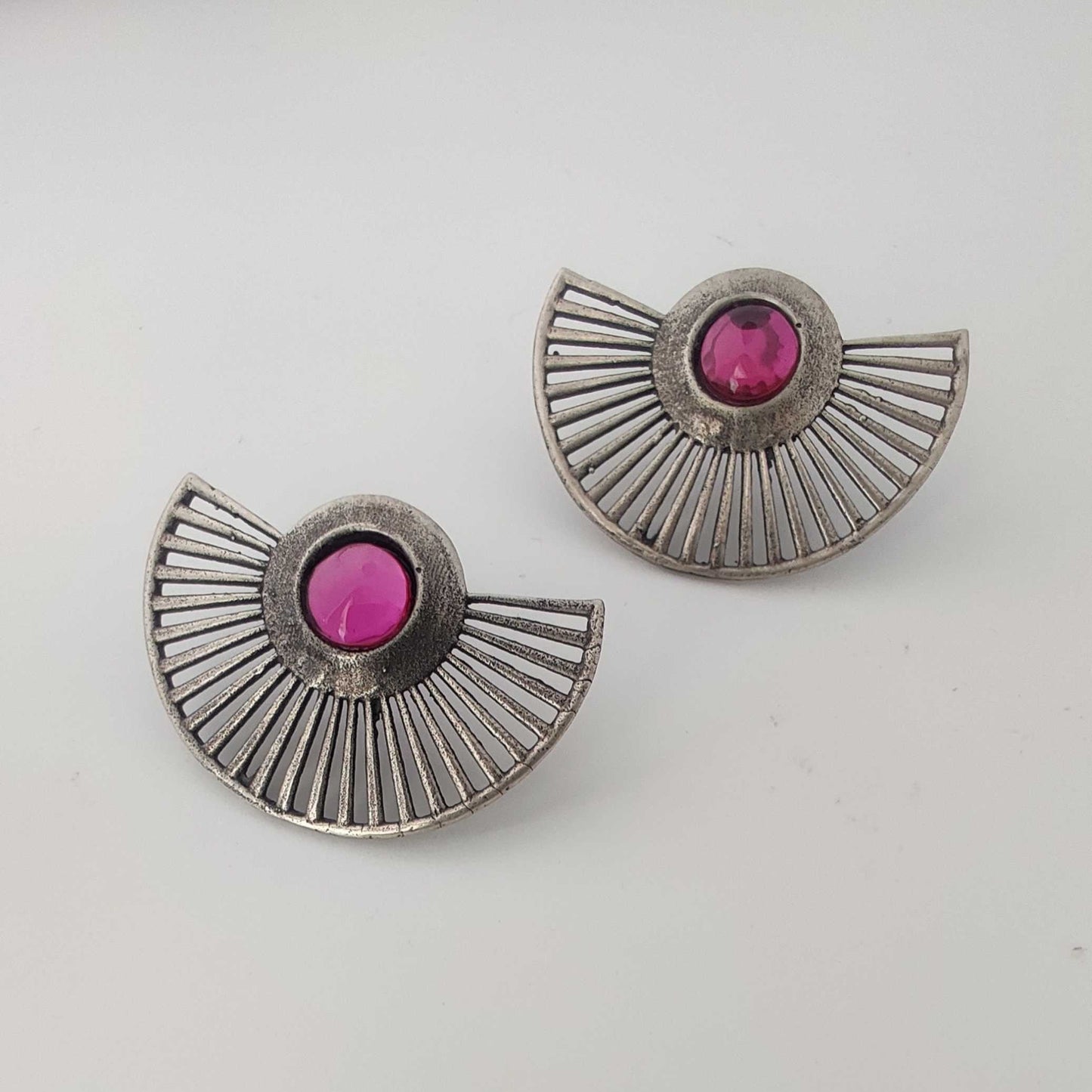 Silver Ruby Center Fan Earring