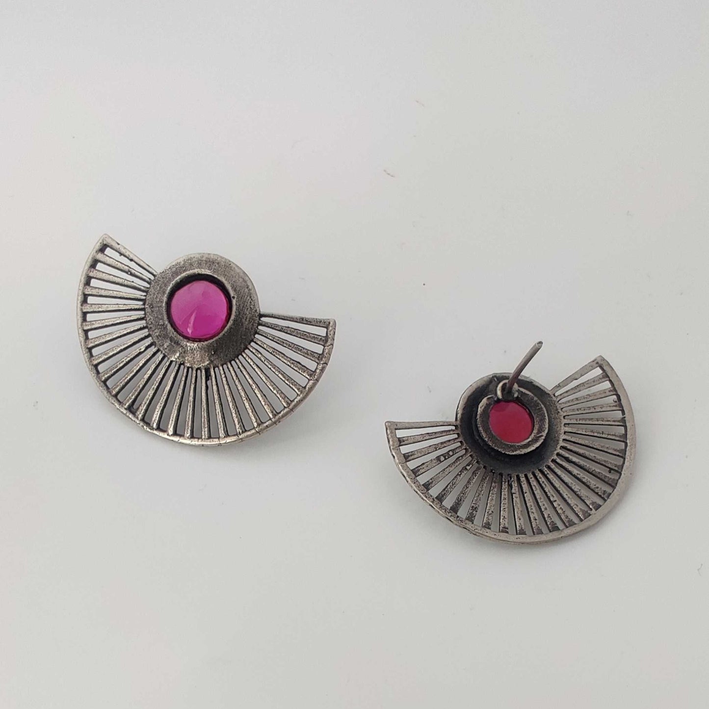 Silver Ruby Center Fan Earring