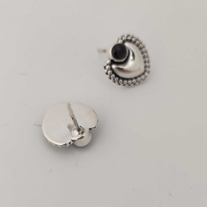 Silver HeartStud Dark Ruby