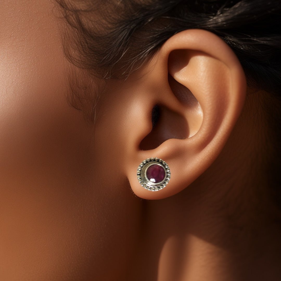 Silver RoundStud-Ruby