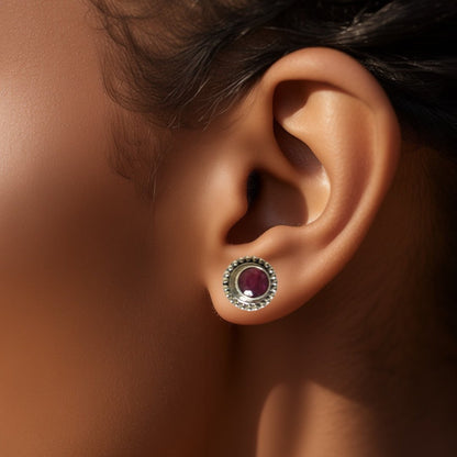 Silver RoundStud-Ruby
