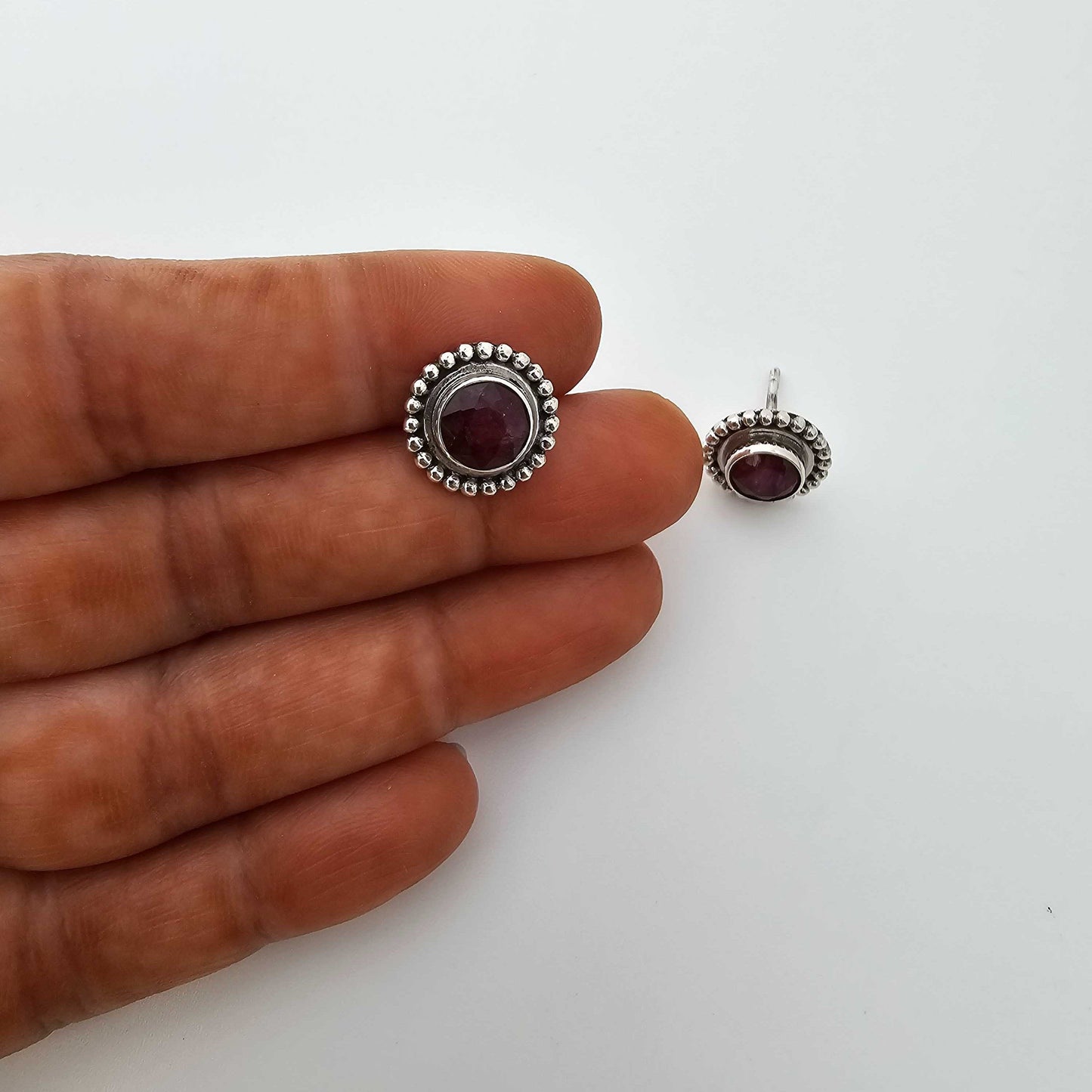 Silver RoundStud-Ruby