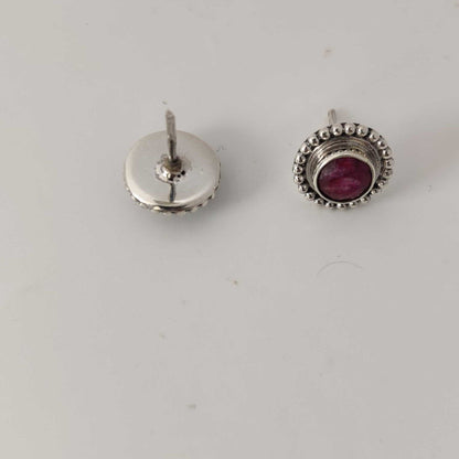 Silver RoundStud-Ruby