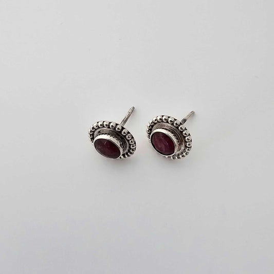 Silver RoundStud-Ruby