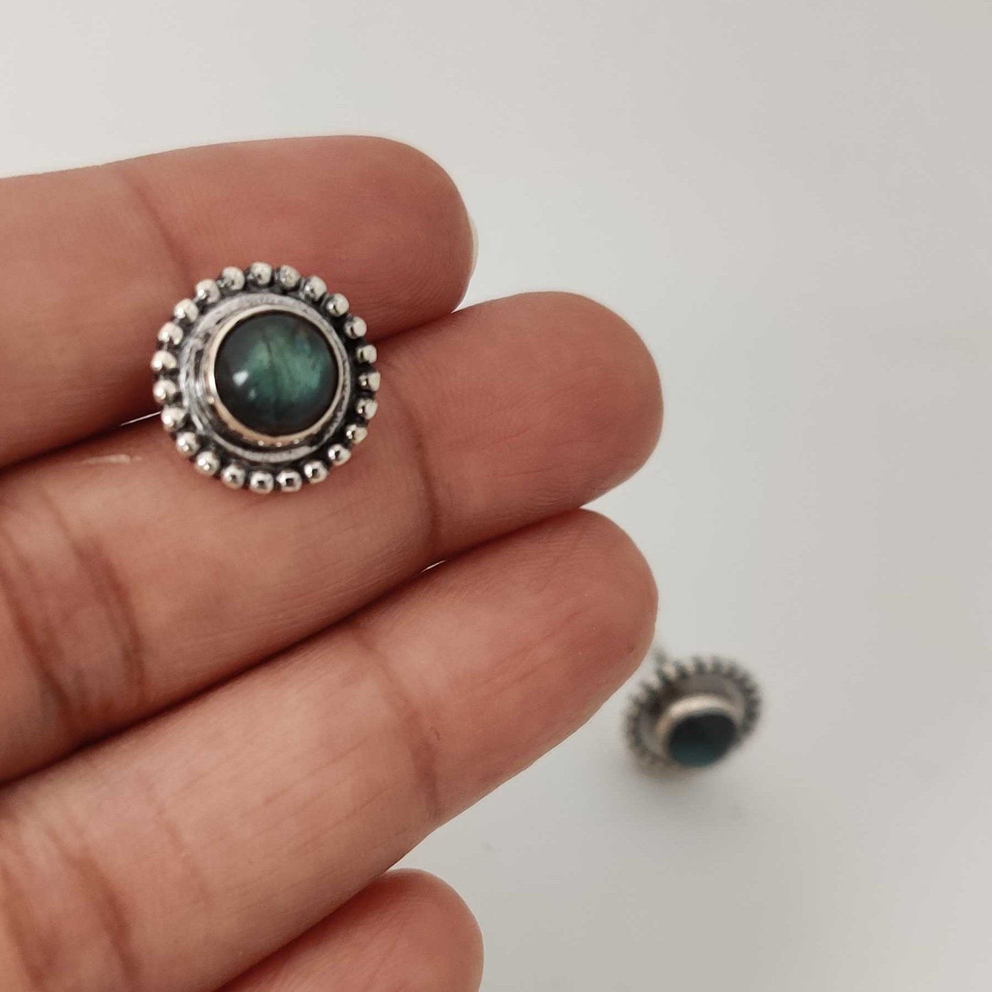 Silver Jade Round Stud
