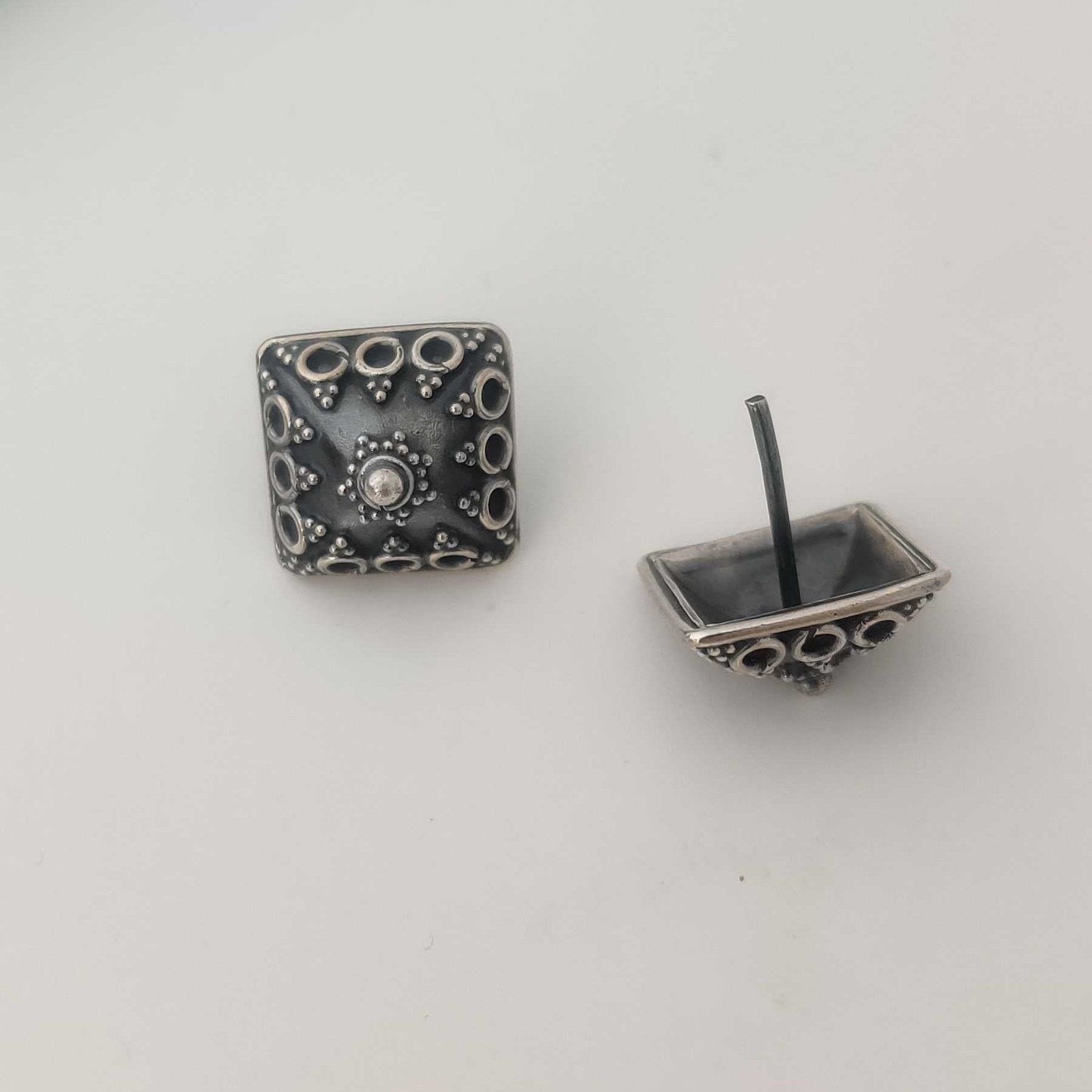 Silver Square Dome Oxidised Stud