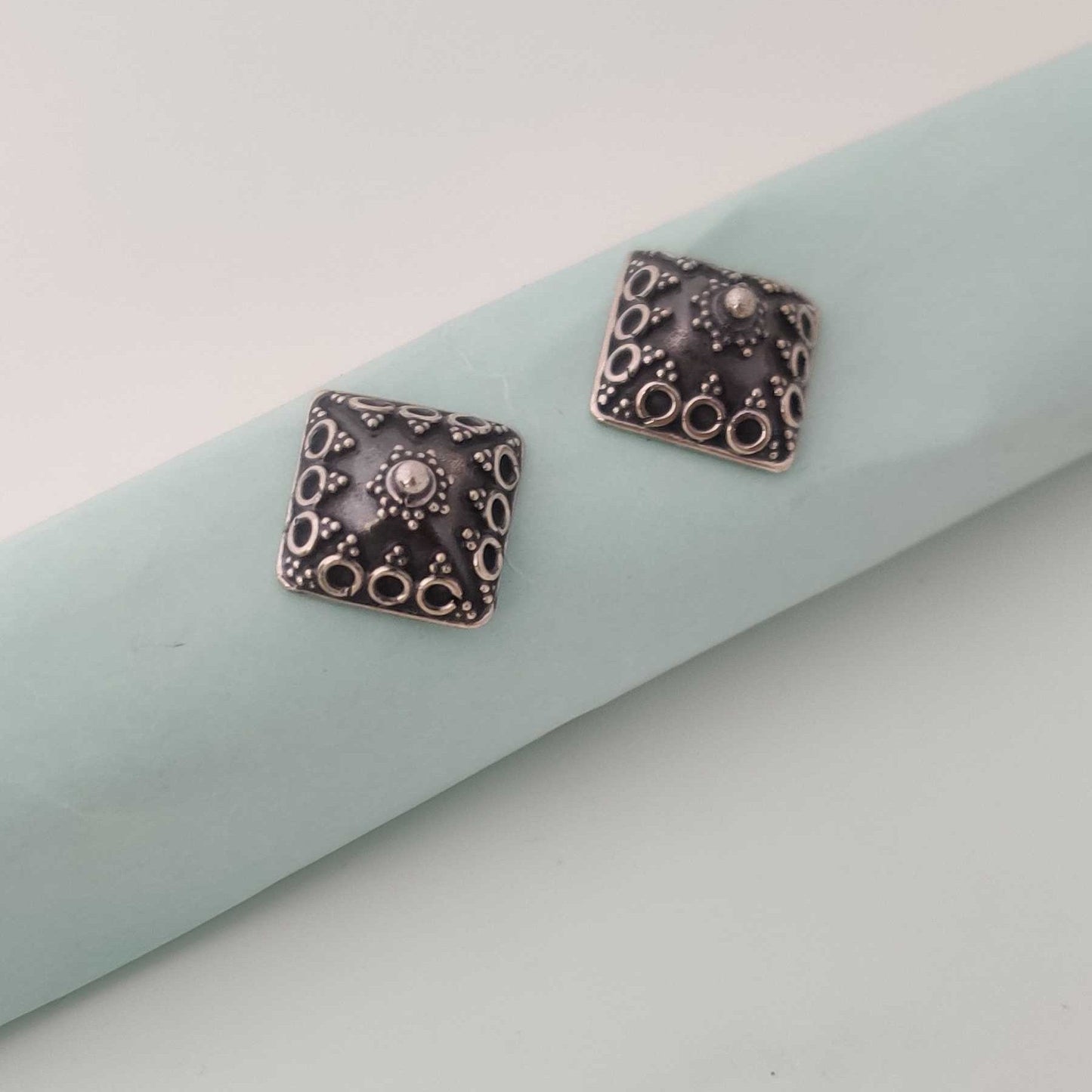 Silver Square Dome Oxidised Stud