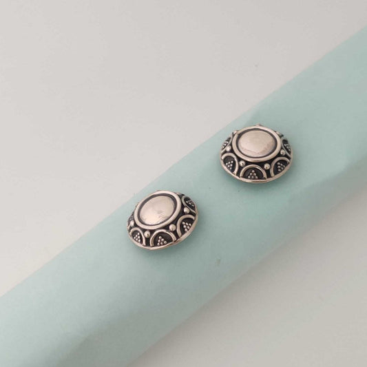 Silver Floral Big Dot Oxidised Stud