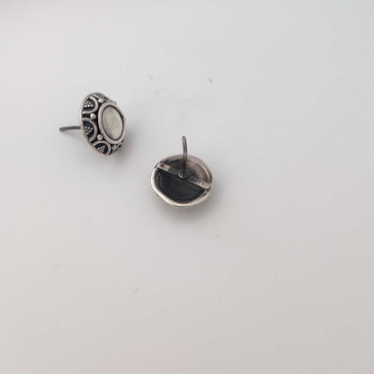 Silver Floral Big Dot Oxidised Stud