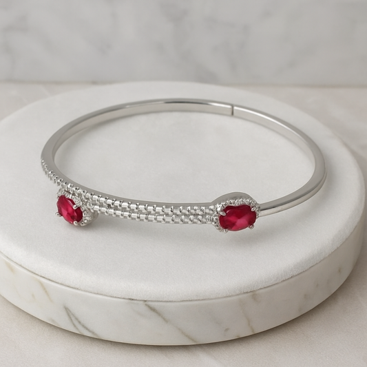 Silver Cutstone Bracelet Ruby