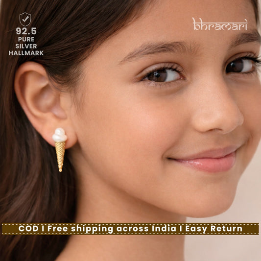 18kt Gold plated Ice Cream Cone Pearl Stud