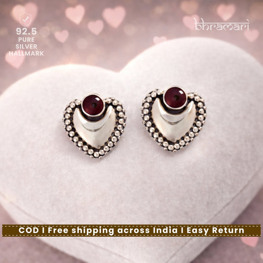 Silver HeartStud-Ruby