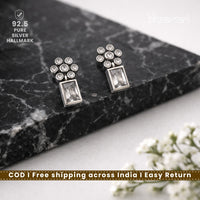 Silver Cutstone White Rectangle Stud